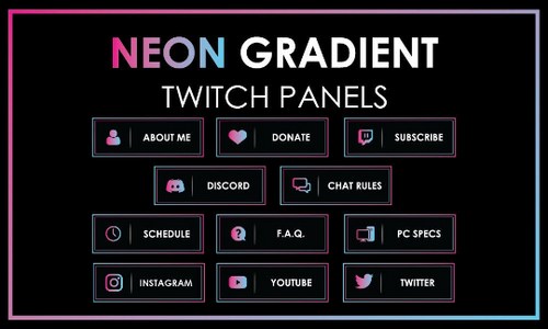 11 NEON Gradient Pink Blue - Twitch Profile Panels Set-Twitch-Too Sweet SVGs