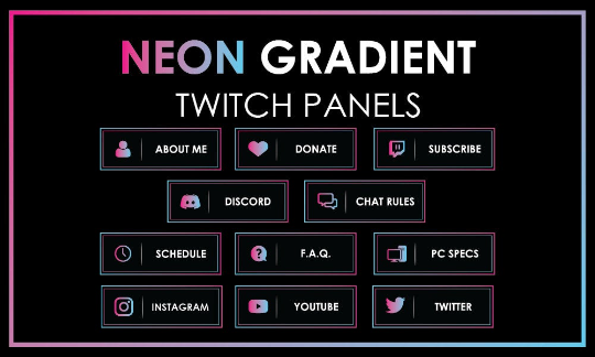 11 NEON Gradient Pink Blue - Twitch Profile Panels Set-Twitch-Too Sweet SVGs