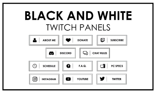 11 Black and White Minimalistic Minimal - Twitch Profile Panels Set-Twitch-Too Sweet SVGs