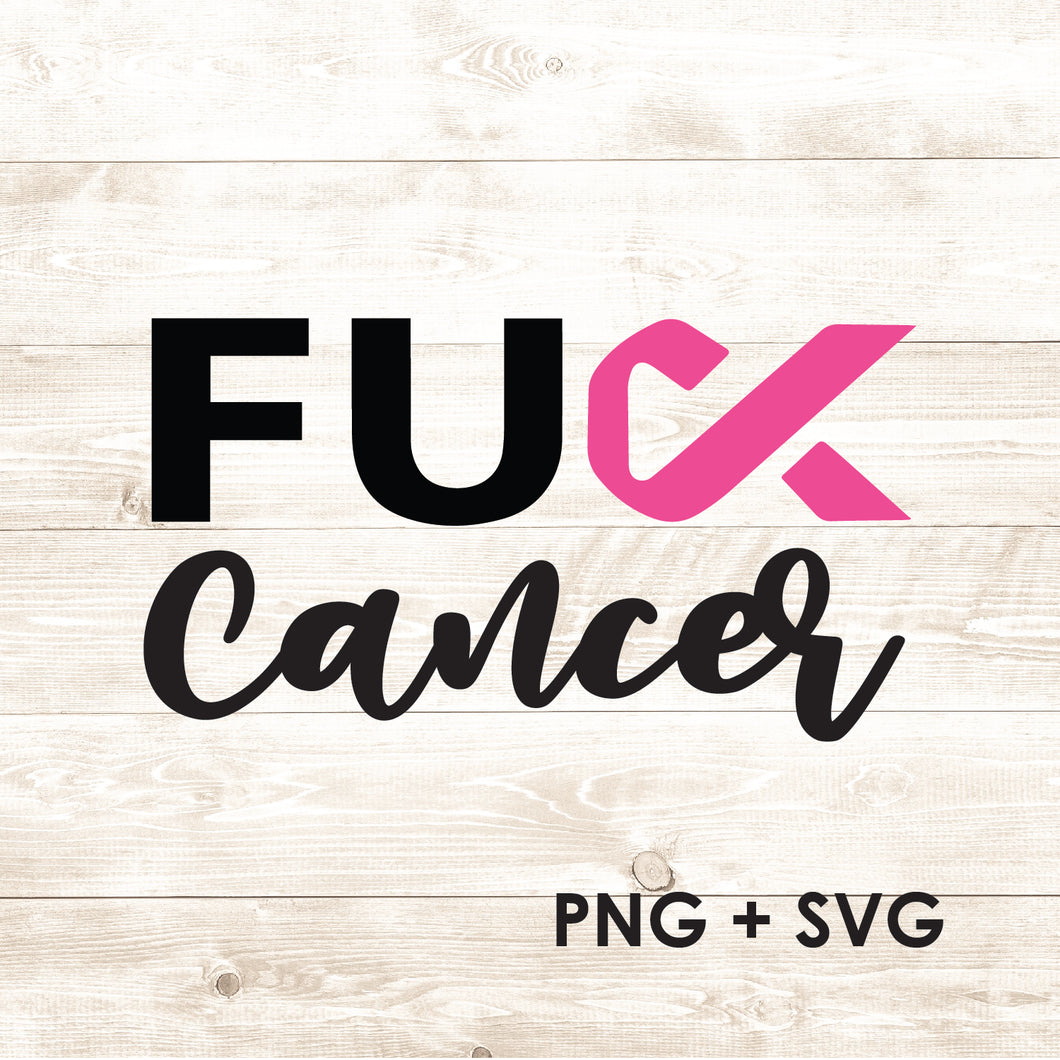 Cursive FU Fuck Cancer Pink Ribbon - SVG + PNG - Digital Download-Digital Download-Too Sweet SVGs