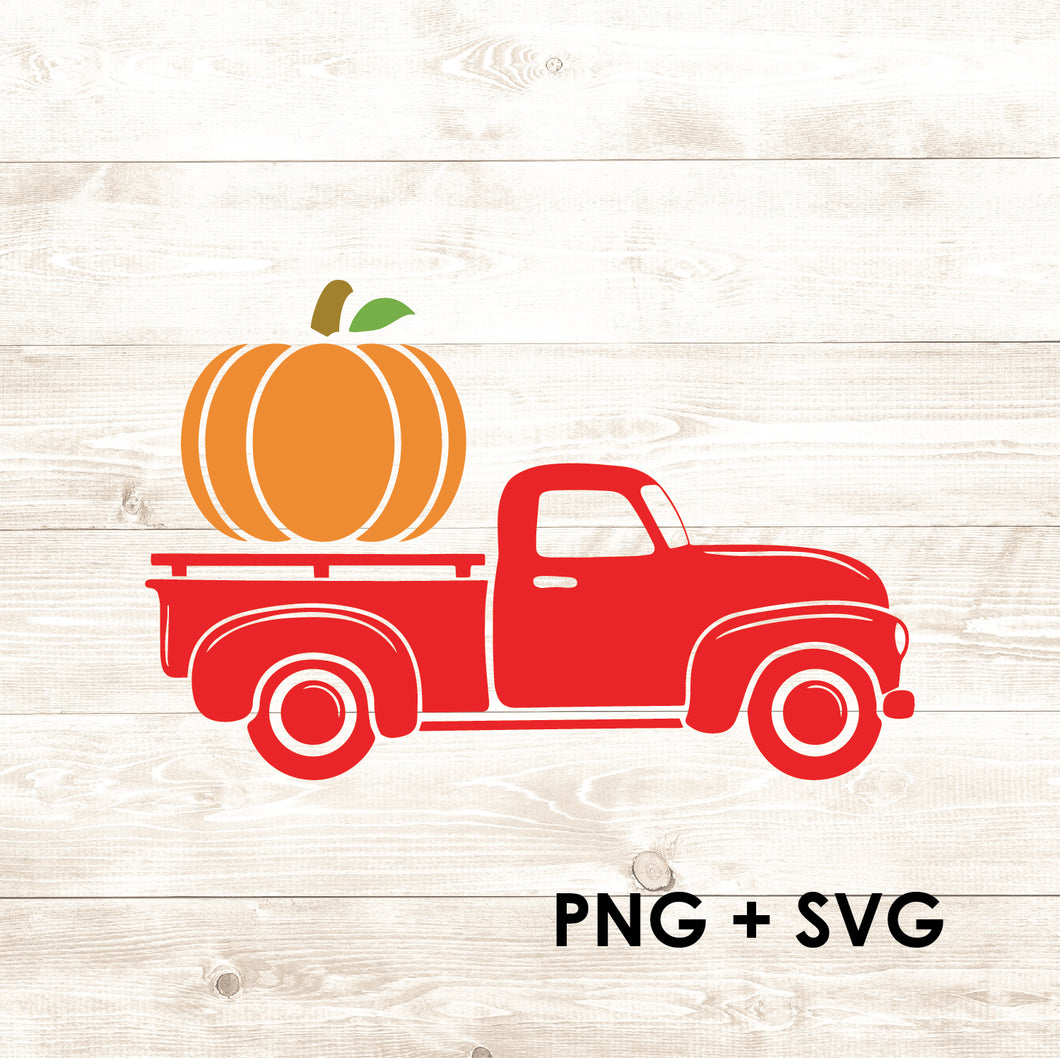 Red Truck - American Truck - Halloween Pumpkin Truck - SVG + PNG - Digital Download-Digital Download-Too Sweet SVGs