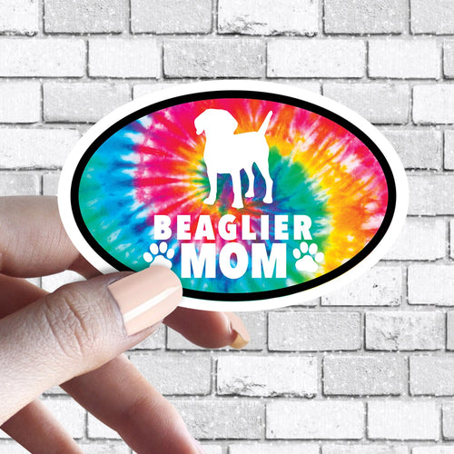 Beaglier- Dog Mom Oval Tie Dye Sticker