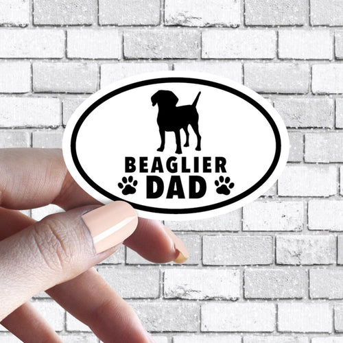 Beaglier- Dog Dad Oval Black and White Sticker