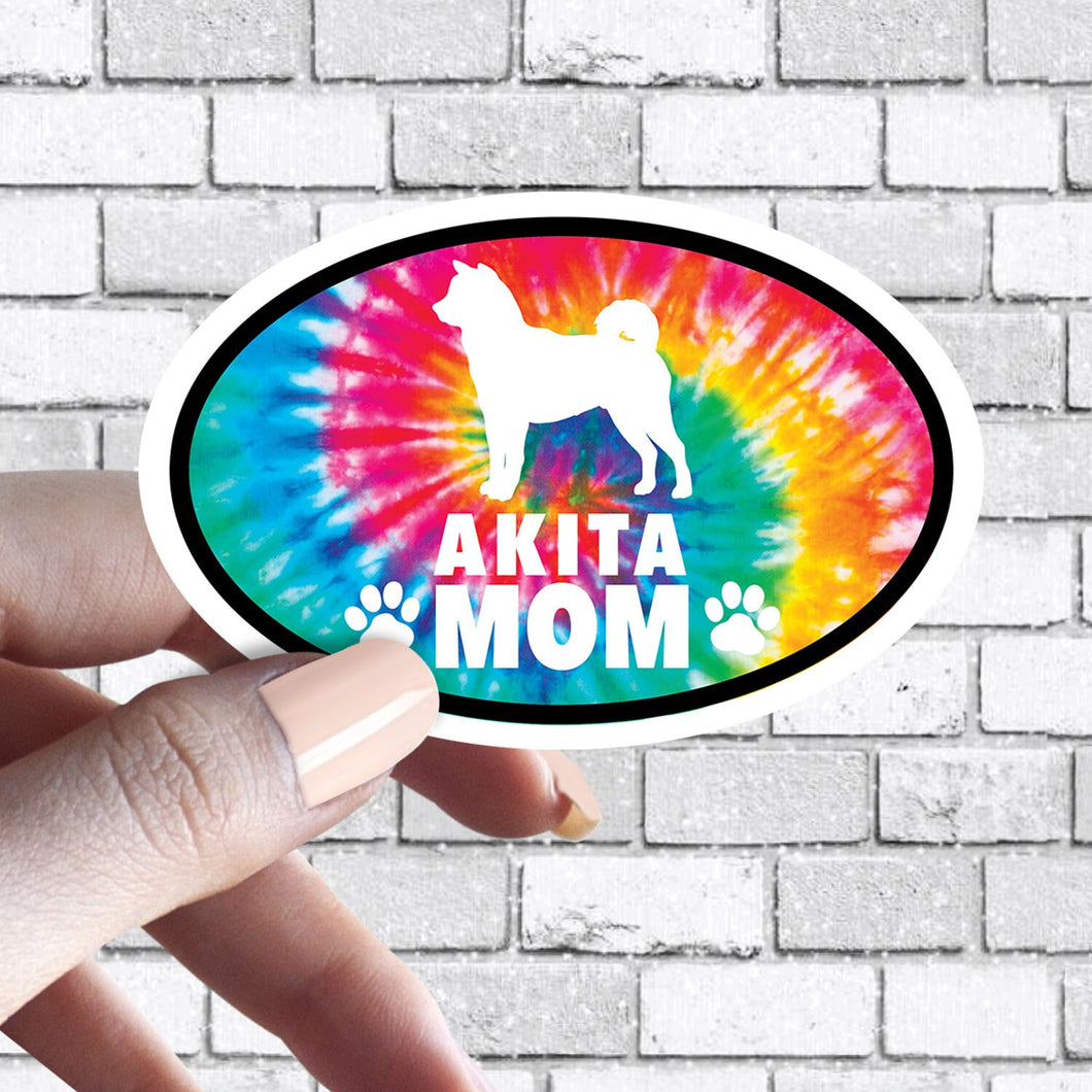 Akita- Dog Mom Oval Tie Dye Sticker