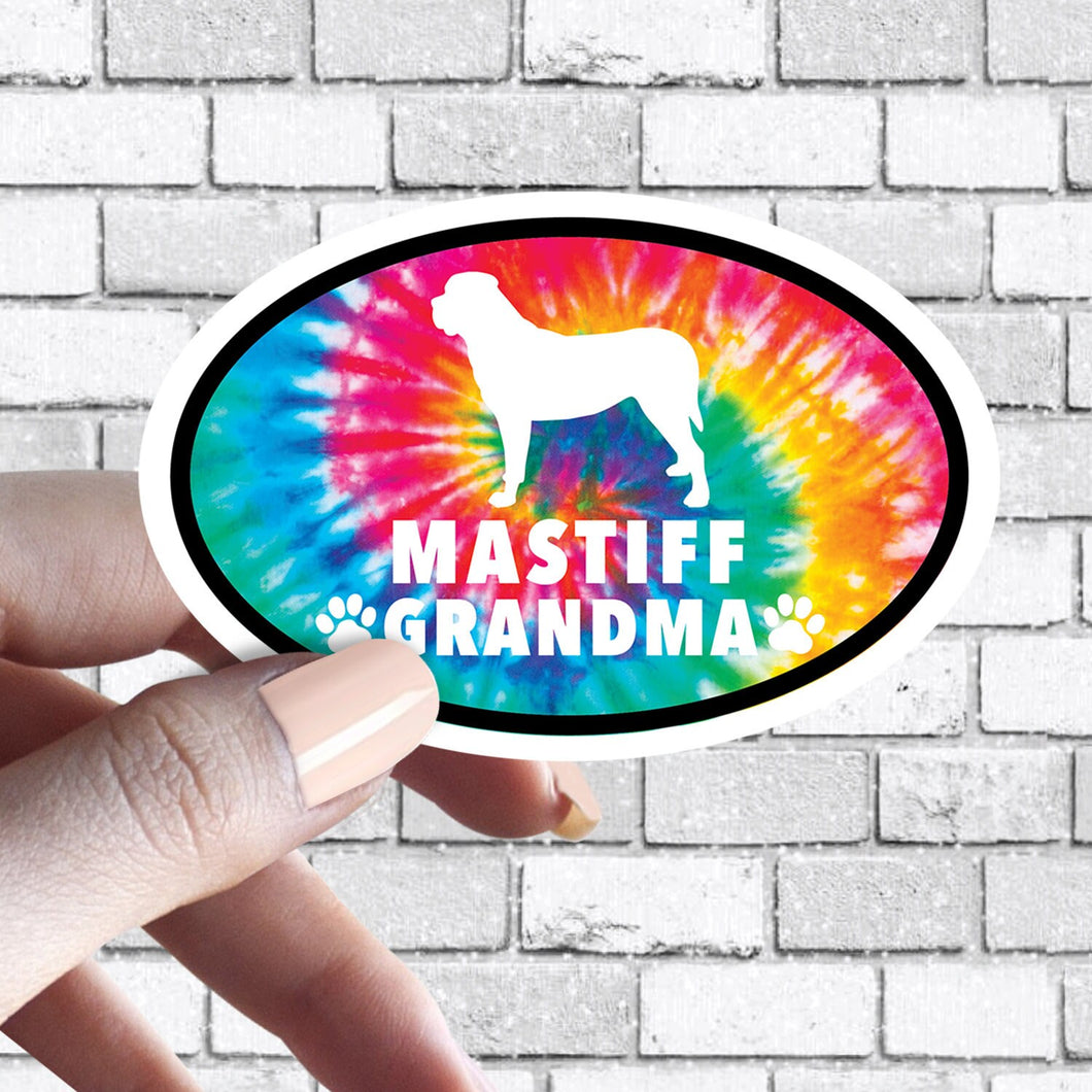 Mastiff - Dog Grandma Oval Tie Dye Sticker