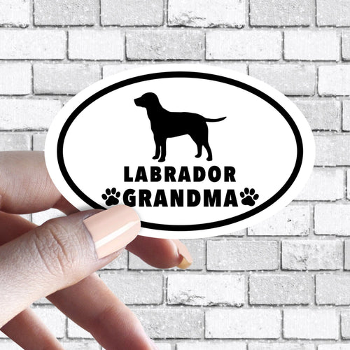 Lab Labrador- Dog Grandma Oval Black and White Sticker