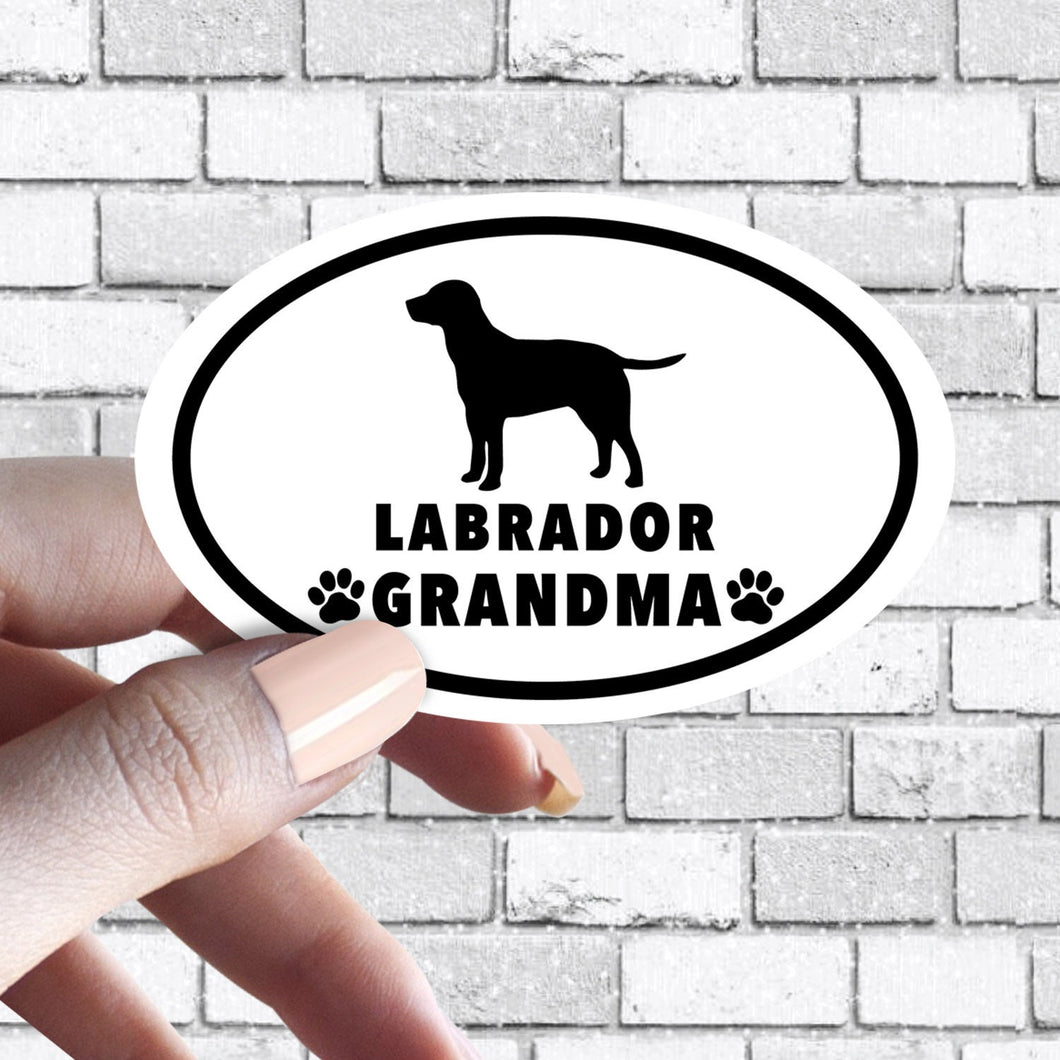 ANY DOG Custom Oval Dog Sticker- Dog Grandma Oval Black and White Sticker