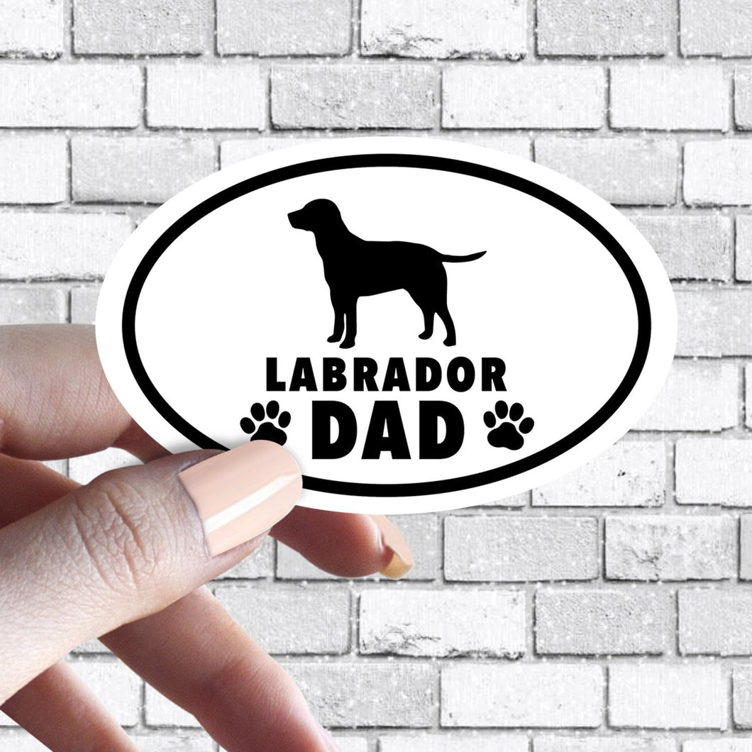 Lab Labrador- Dog Dad Oval Black and White Sticker