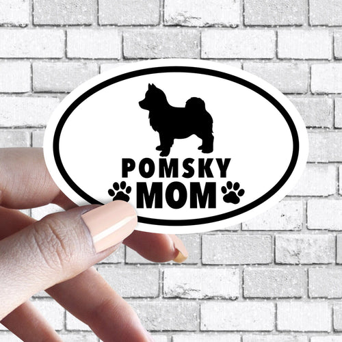 Pomsky - Dog Mom Oval Black and White Sticker