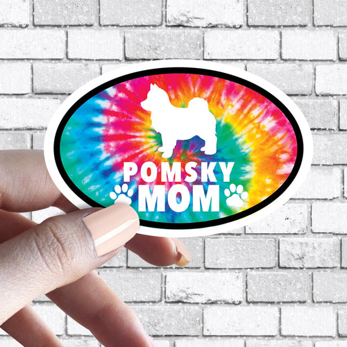 Pomsky - Dog Mom Oval Tie Dye Sticker