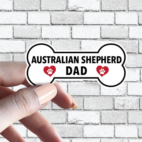 Aussie Australian Shepherd Dad- Dog Bone Sticker with Red Hearts