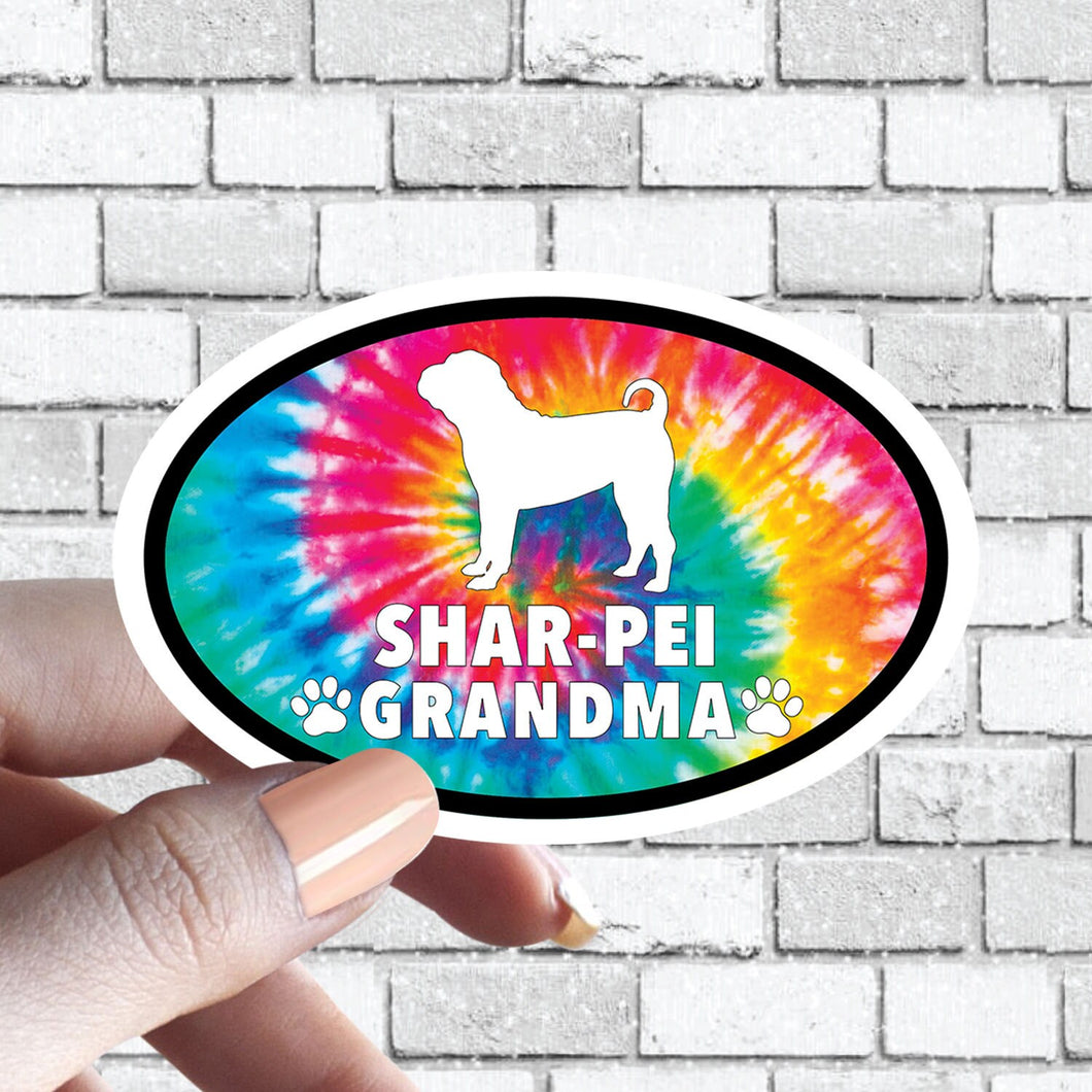 Shar Pei - Shar-Pei - Dog Grandma Oval Tie Dye Sticker