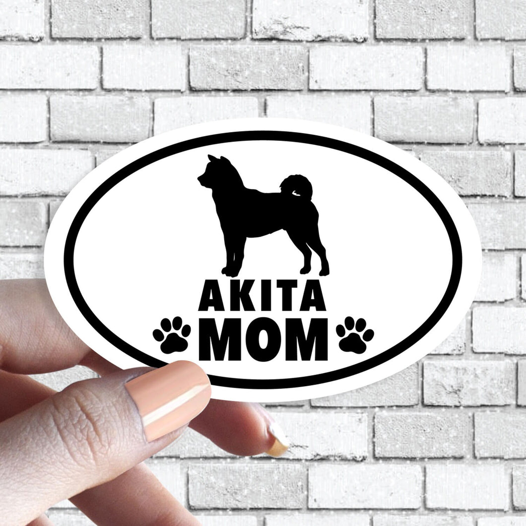 Akita Mom- Dog Mom Oval Black and White Sticker