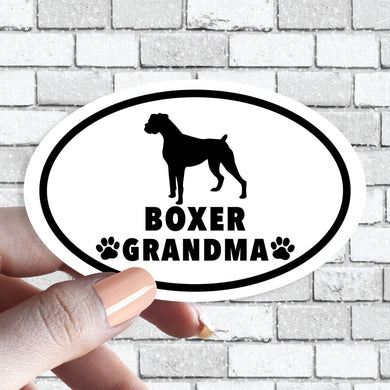 Boxer Grandma - Dog Grandparent Oval Black and White Sticker