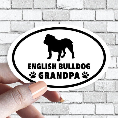 English Bulldog Grandpa - Dog Grandparent Oval Black and White Sticker