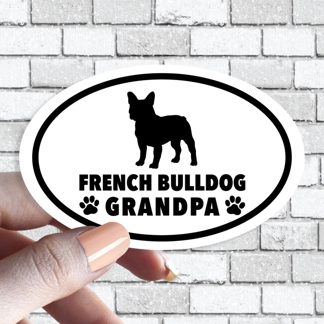 Frenchie French Bulldog Grandpa - Dog Grandparent Oval Black and White Dog Sticker