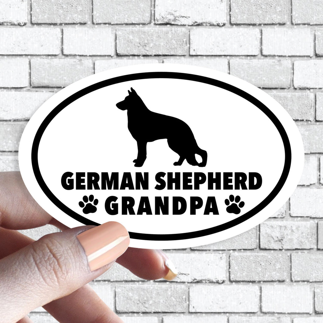 German Shepherd Grandpa - Dog Grandparents Oval Black and White Dog Sticker