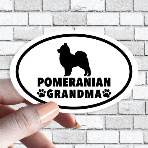 Pomeranian - Pomeranian Dog Grandma Nana Oval Black and White Sticker