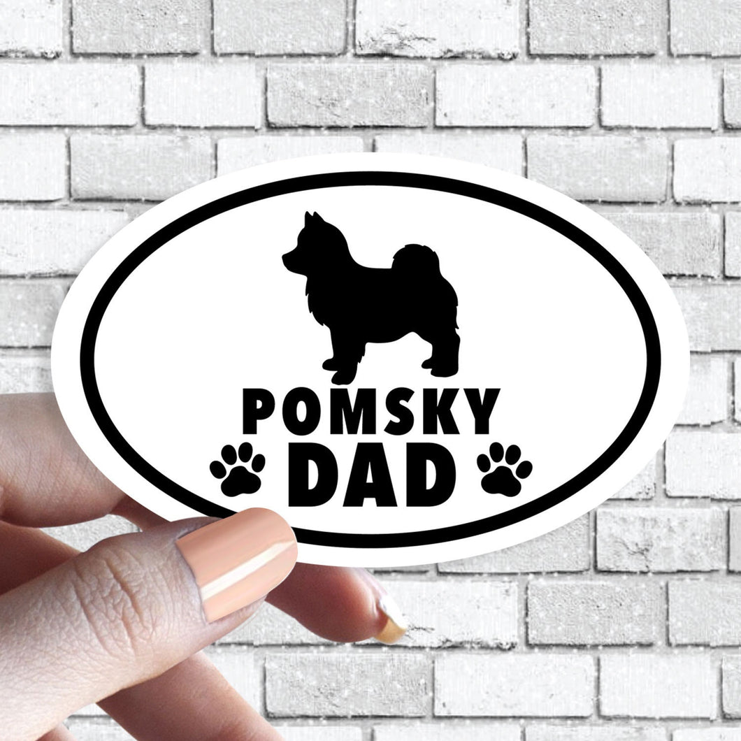 Pomsky - Pomsky Dog Dad Oval Black and White Sticker