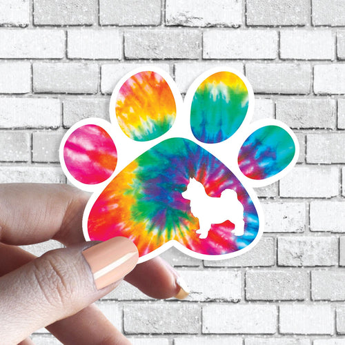 Pomsky - Pomeranian Husky - Dog Paw Tie Dye Sticker