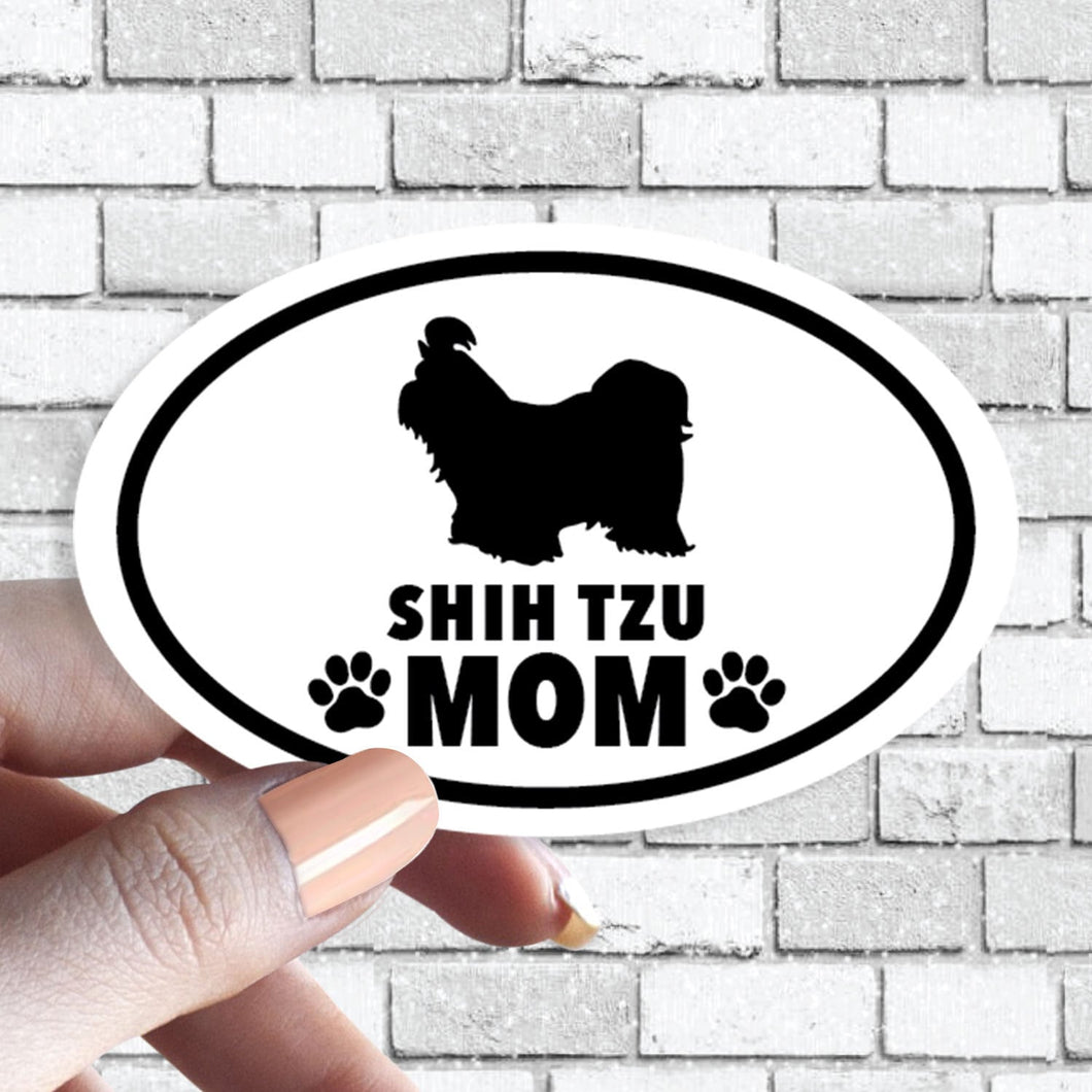 Shih Tzu - Dog Mom Oval Black and White Sticker