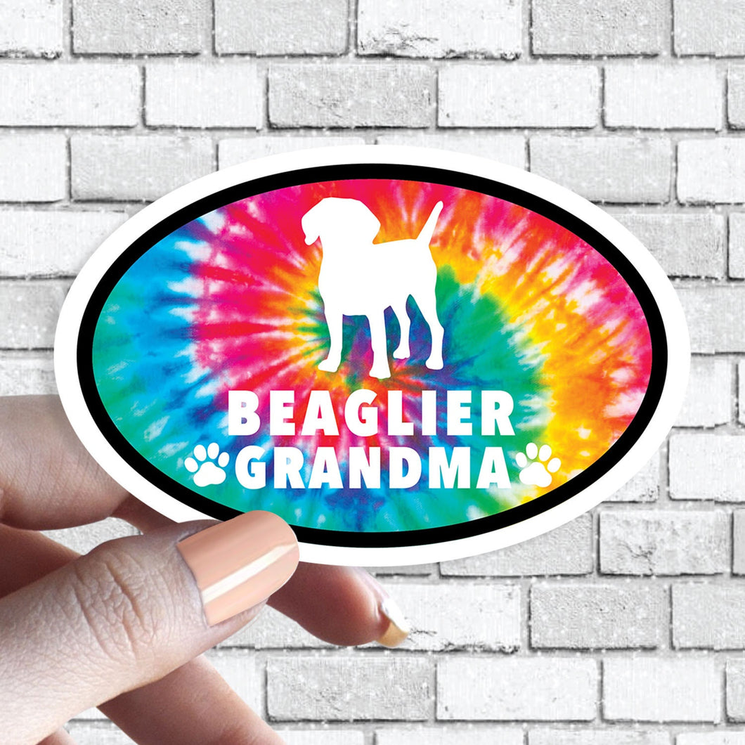 Beaglier- Dog Grandma Oval Tie Dye Sticker