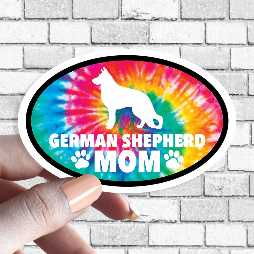 German Shepherd Mom - Dog Mom Oval Tie Dye Dog Sticker