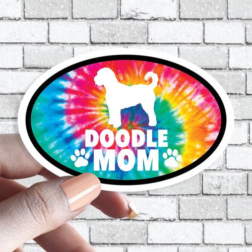 Doodle Mom - Dog Mom Oval Tie Dye Dog Sticker