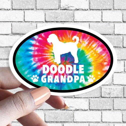 Doodle Grandpa - Dog Grandparents Oval Tie Dye Dog Sticker