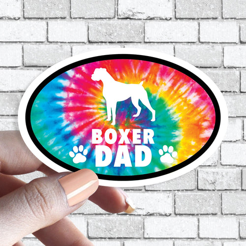 Boxer Dad - Dog Dad Oval Tie Dye Dog Sticker