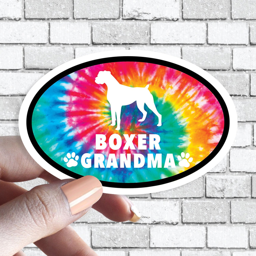 Boxer Grandma - Dog Grandparent Oval Tie Dye Dog Sticker