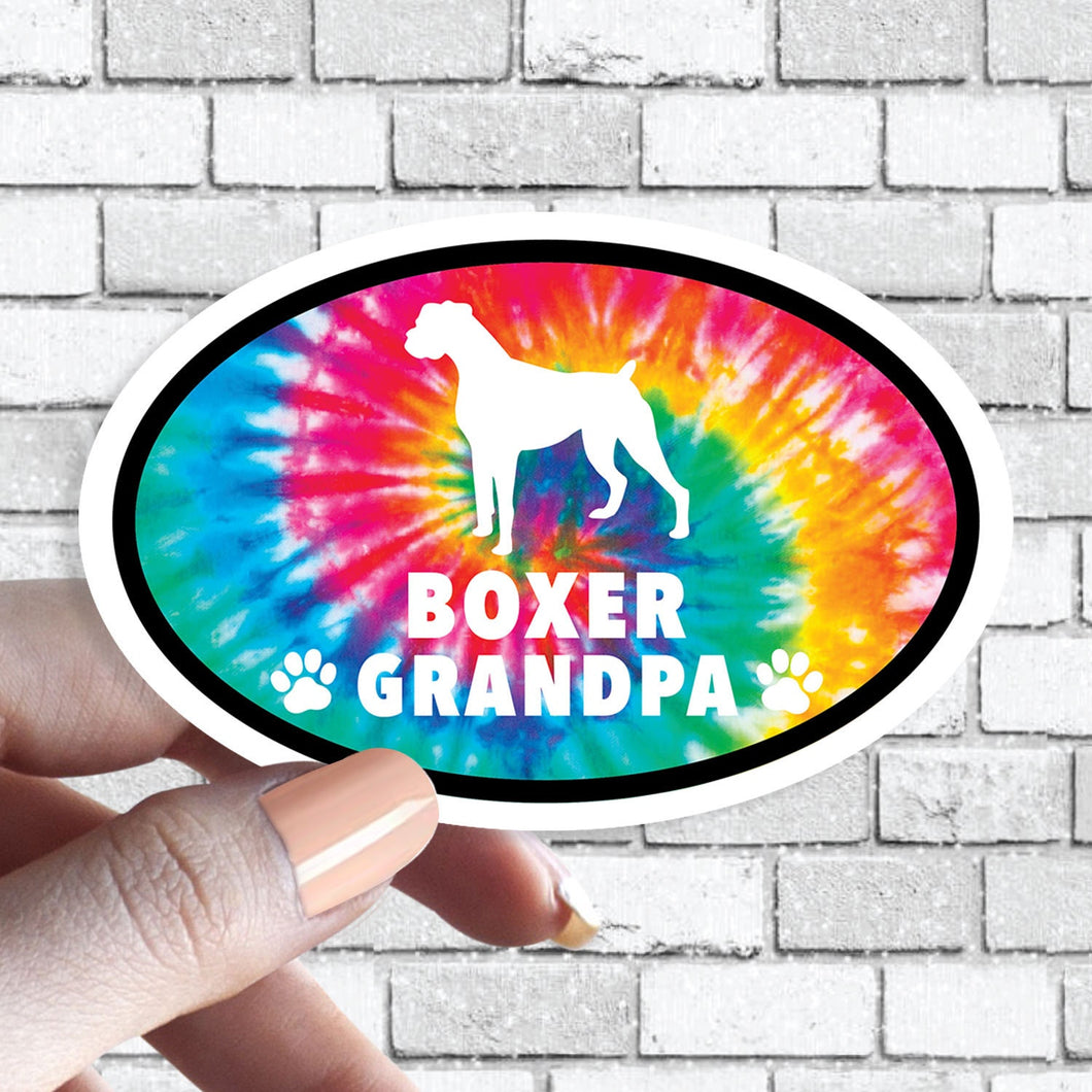 Boxer Grandpa - Dog Grandparent Oval Tie Dye Oval Sticker