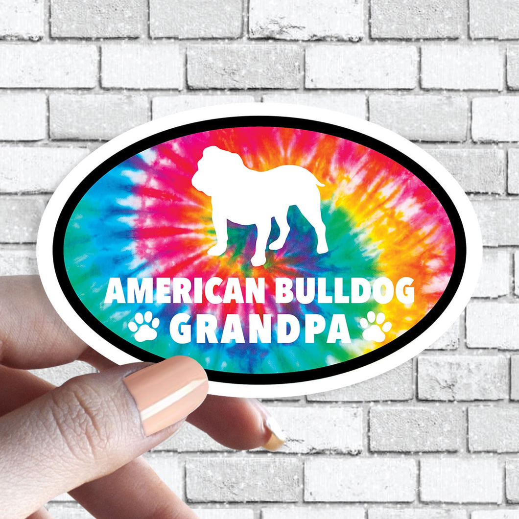 American Bulldog Grandpa - Dog Grandparent Oval Tie Dye Oval Sticker