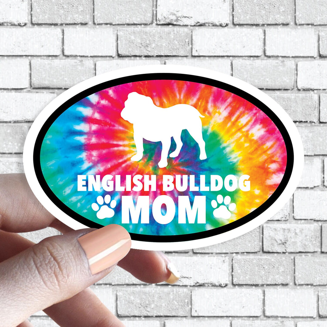 English Bulldog Mom - Dog Mom Oval Black and White Sticker