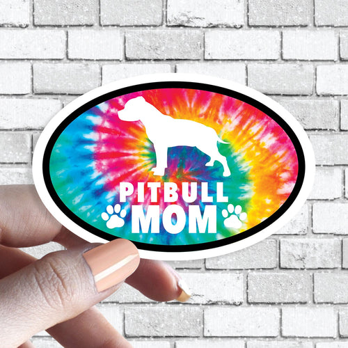 Pitbull Mom - Pitbull Dog Parent Oval Tie Dye Dog Sticker