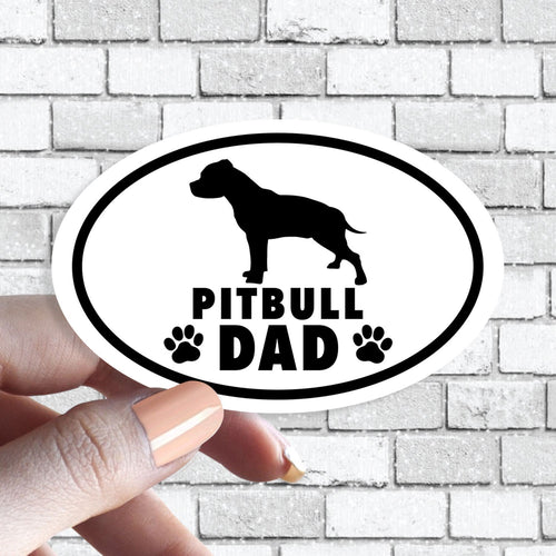 Pitbull Dad - Dog Grandparent Oval Black and White Sticker