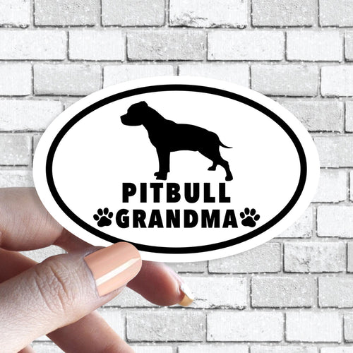 Pitbull Grandma - Pitbull Dog Grandparent Oval Black and White Dog Sticker