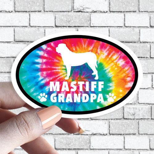 Mastiff - Mastiff Dog Grandpa Oval Tie Dye Dog Sticker