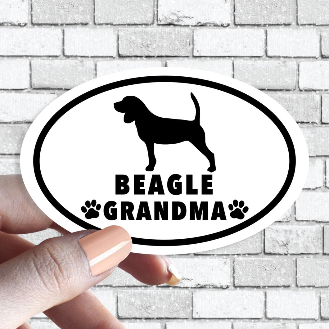 Beagle Grandma - Dog Grandparent Oval Black and White Sticker