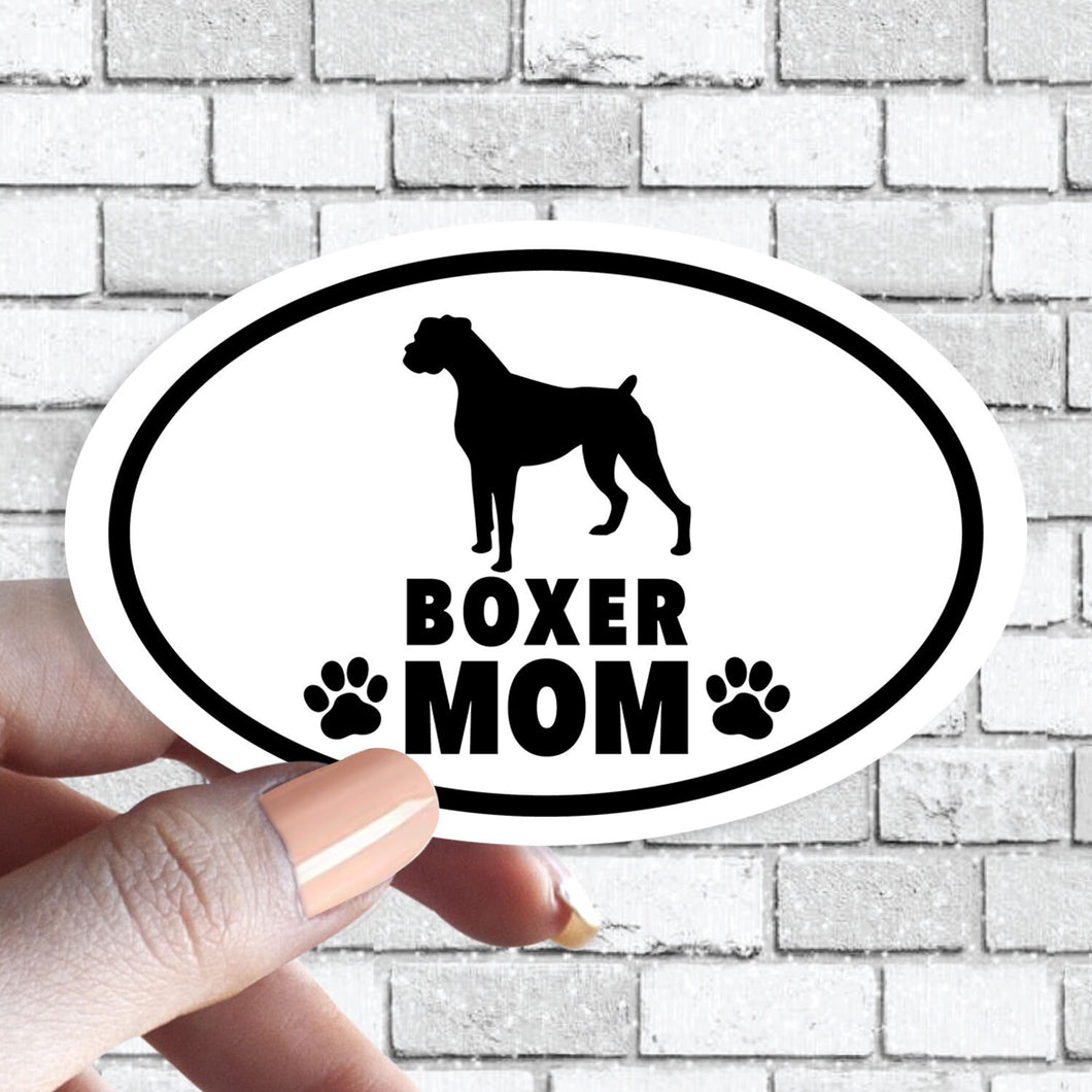 Boxer Mom - Dog Mom Oval Black and White Sticker