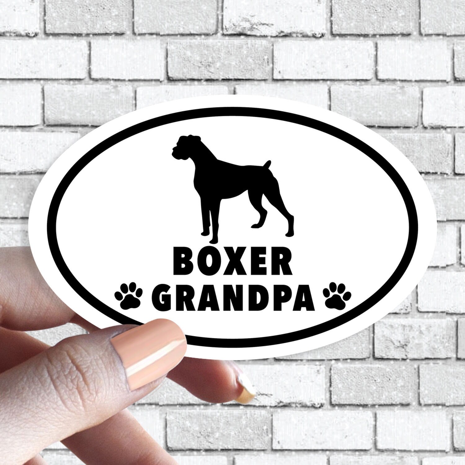 Boxer Grandpa - Dog Grandparent Oval Black and White Sticker