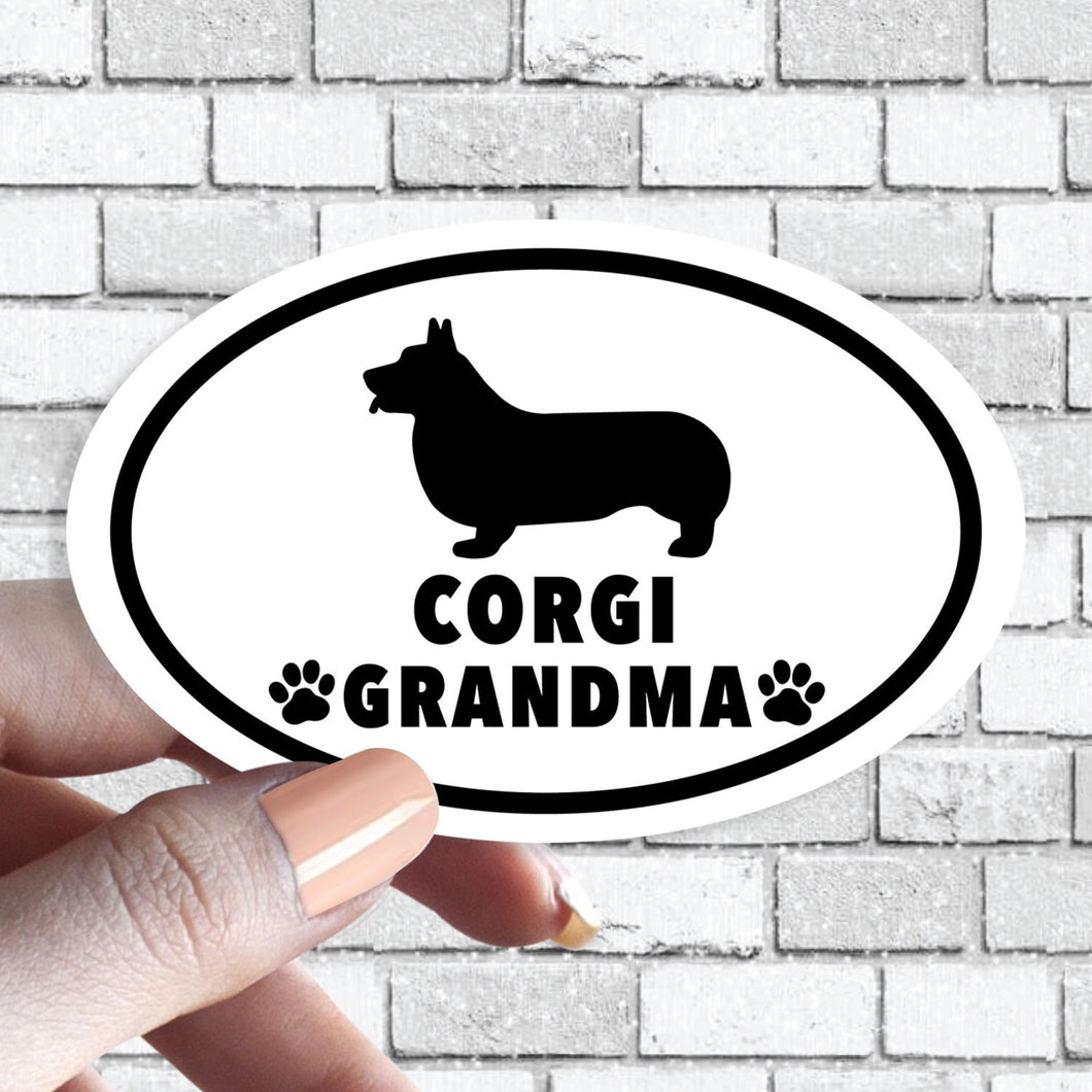 Corgi Grandma - Dog Grandparent Oval Black and White Sticker