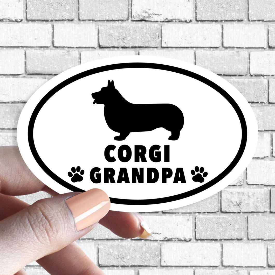 Corgi Grandpa - Dog Grandparent Oval Black and White Dog Sticker