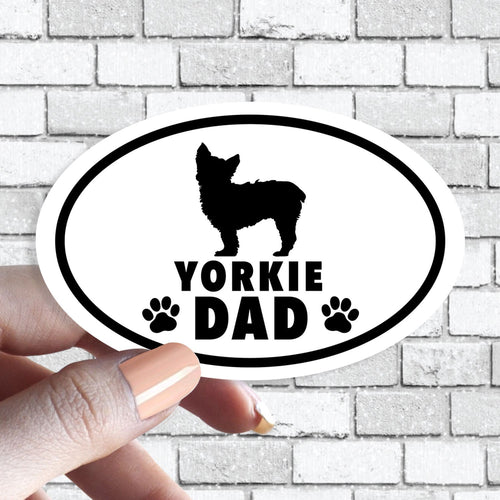 Yorkie - Dog Dad Oval Black and White Sticker