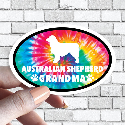 Aussie Australian Shepherd - Dog Grandma Oval Tie Dye Sticker