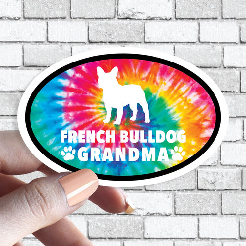 Frenchie French Bulldog Grandma - Dog Grandparent Oval Tie Dye Dog Sticker