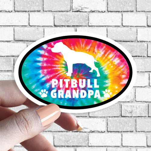 Pitbull Grandpa - Pitbull Dog Grandparent Oval Tie Dye Dog Sticker