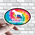 Pitbull Grandma - Pitbull Dog Grandparent Oval Tie Dye Dog Sticker