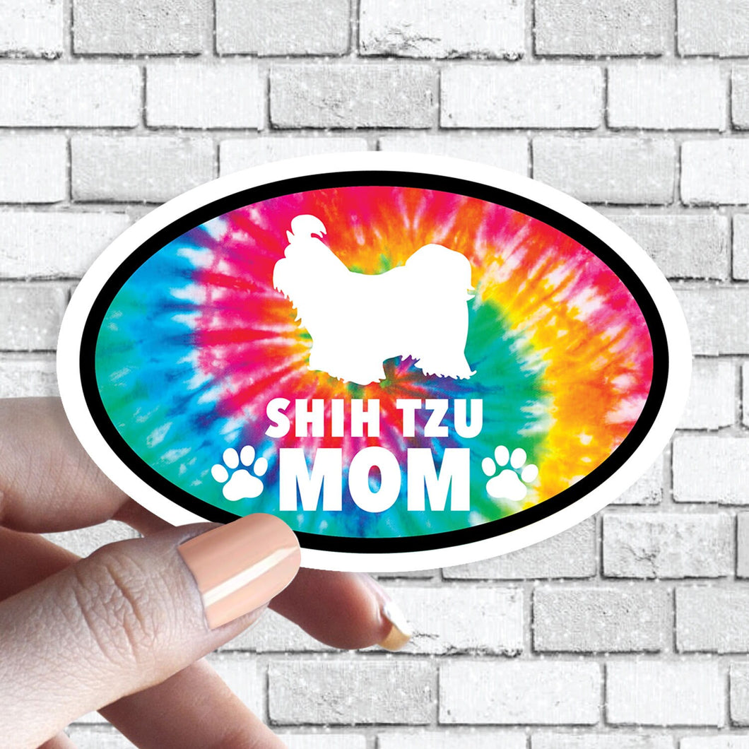 Shih Tzu - Dog Mom Oval Tie Dye Dog Sticker