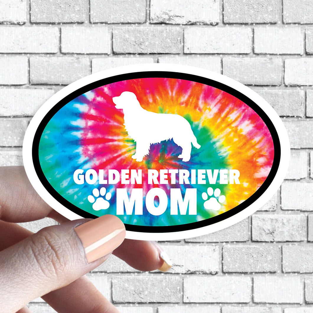 Golden Retriever - Dog Mom Dog Parent Oval Tie Dye Sticker